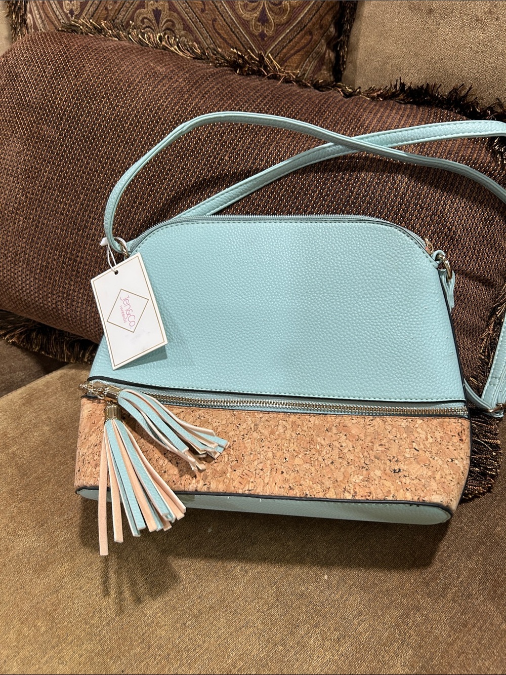 NWTS! Jen &handbags  Blue Crossbody Bag with Cork Accent